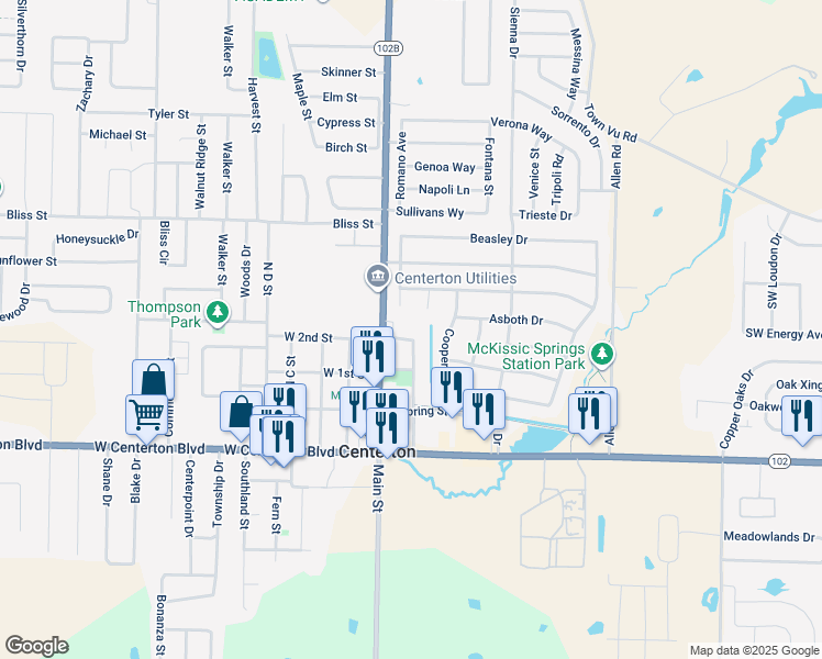 map of restaurants, bars, coffee shops, grocery stores, and more near 430 Dassero Court in Centerton