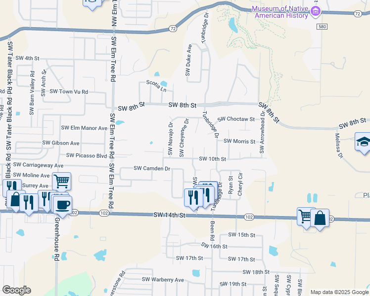 map of restaurants, bars, coffee shops, grocery stores, and more near 814 Southwest Ouachita Drive in Bentonville