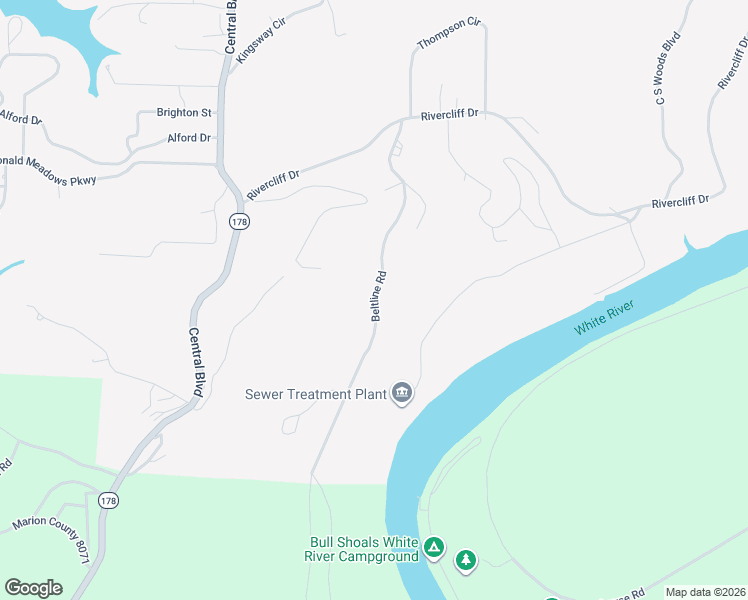 map of restaurants, bars, coffee shops, grocery stores, and more near Beltline Road in Bull Shoals