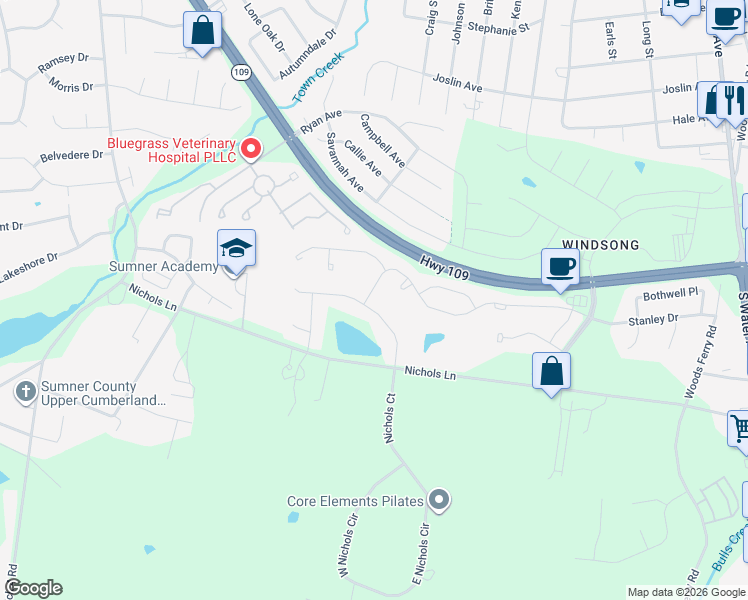 map of restaurants, bars, coffee shops, grocery stores, and more near 400 Quarry Road in Gallatin