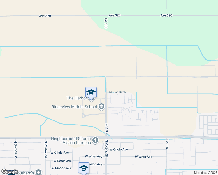 map of restaurants, bars, coffee shops, grocery stores, and more near 31530 Road 100 in Visalia