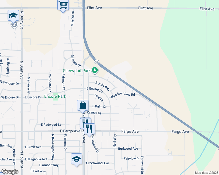 map of restaurants, bars, coffee shops, grocery stores, and more near 856 East Julia Way in Hanford