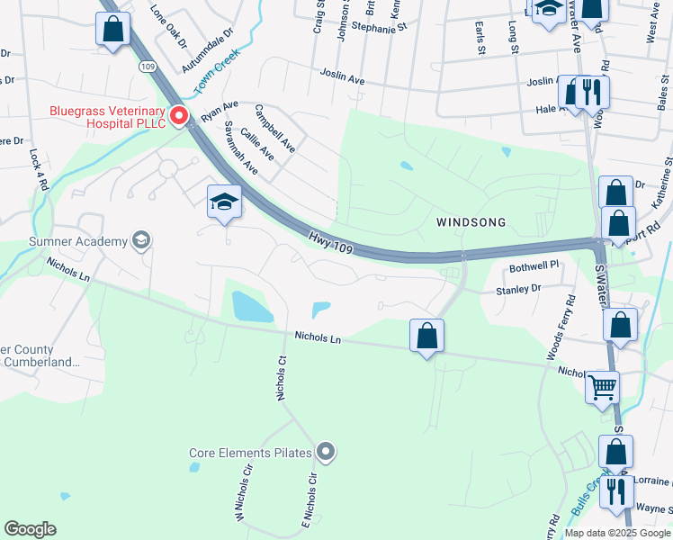 map of restaurants, bars, coffee shops, grocery stores, and more near 1529 Holton Road in Gallatin
