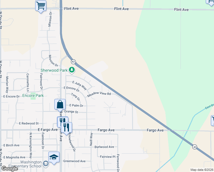 map of restaurants, bars, coffee shops, grocery stores, and more near 7617 Central Valley Highway in Hanford