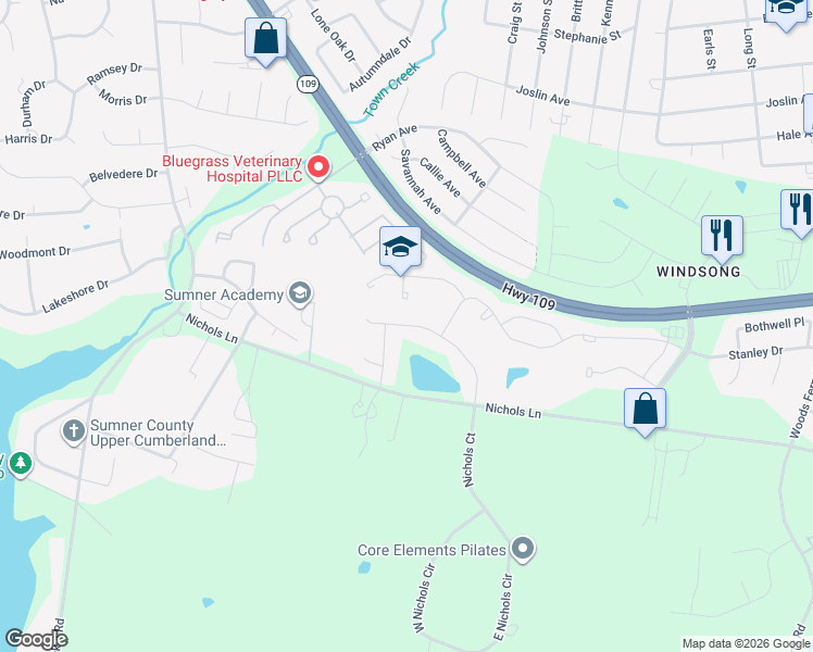 map of restaurants, bars, coffee shops, grocery stores, and more near 400 Quarry Road in Gallatin