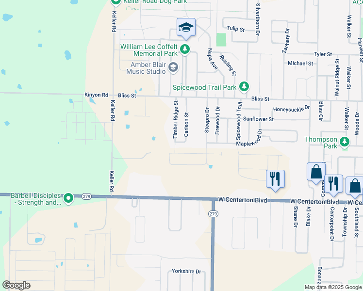 map of restaurants, bars, coffee shops, grocery stores, and more near 410 Carlson Street in Centerton