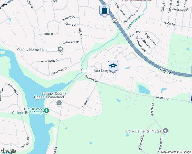 map of restaurants, bars, coffee shops, grocery stores, and more near 507 Rhodes Circle in Gallatin