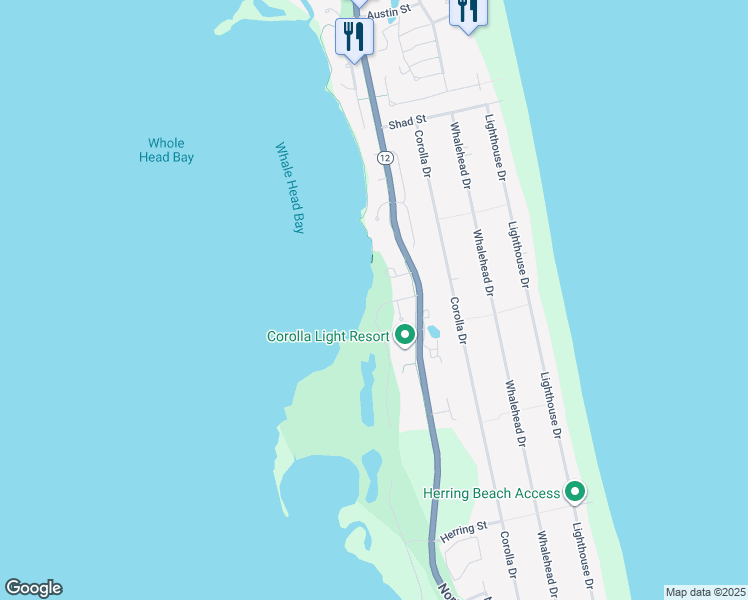 map of restaurants, bars, coffee shops, grocery stores, and more near 1045 Hampton St in Corolla