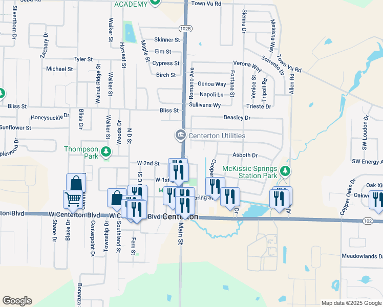 map of restaurants, bars, coffee shops, grocery stores, and more near 430 Dassero Ct in Centerton