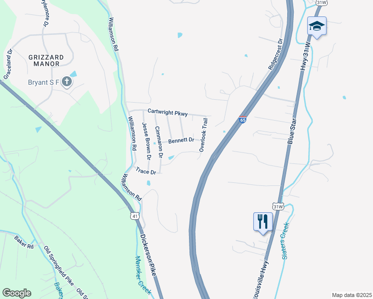map of restaurants, bars, coffee shops, grocery stores, and more near 1021 Chisolm Trail in Goodlettsville