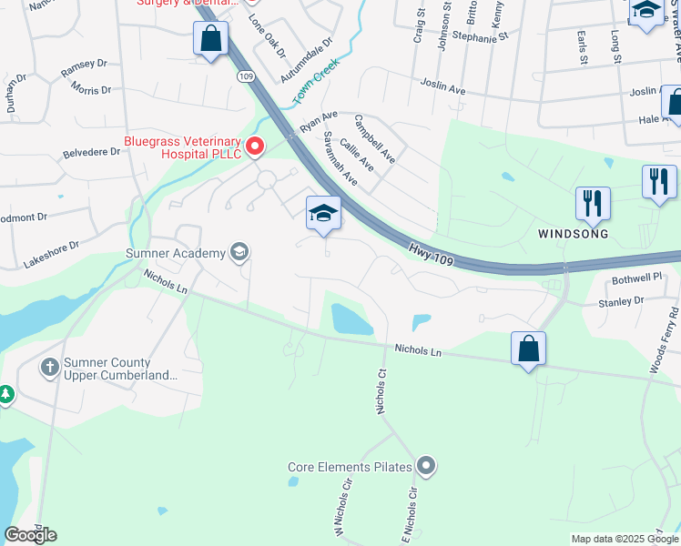 map of restaurants, bars, coffee shops, grocery stores, and more near 418 Quarry Road in Gallatin