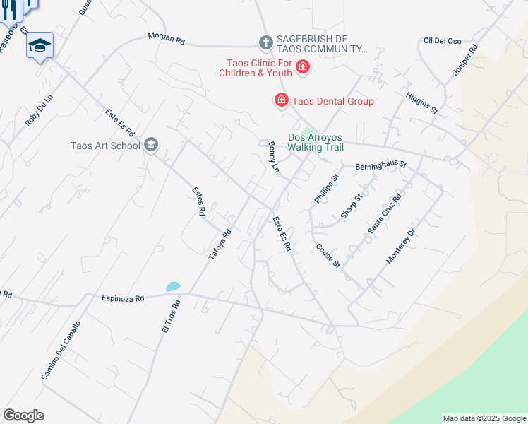 map of restaurants, bars, coffee shops, grocery stores, and more near 430 Este Es Road in Ranchos de Taos