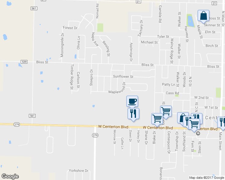 map of restaurants, bars, coffee shops, grocery stores, and more near 410 Spicewood Trail in Centerton