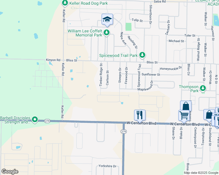 map of restaurants, bars, coffee shops, grocery stores, and more near 420 Carlson Street in Centerton