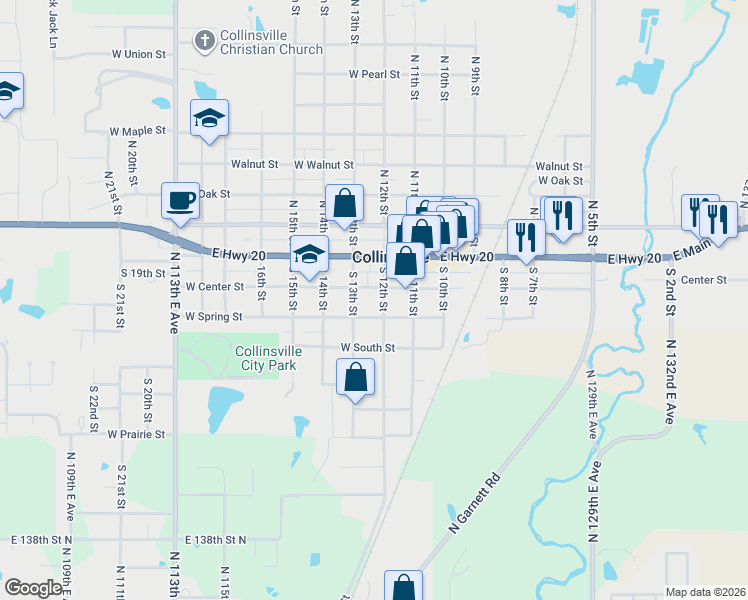 map of restaurants, bars, coffee shops, grocery stores, and more near 212 South 12th Street in Collinsville