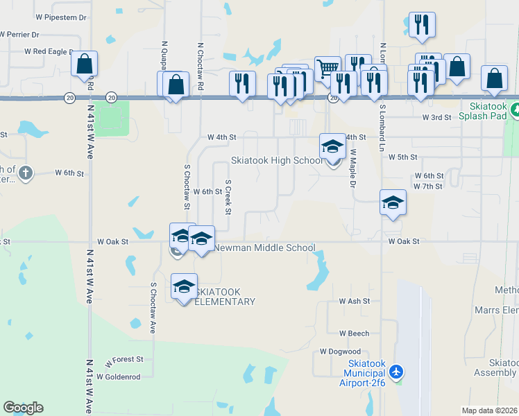 map of restaurants, bars, coffee shops, grocery stores, and more near 1413 W Elm St in Skiatook