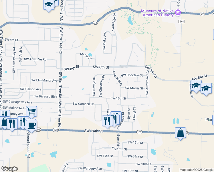map of restaurants, bars, coffee shops, grocery stores, and more near 814 Southwest Ouachita Drive in Bentonville