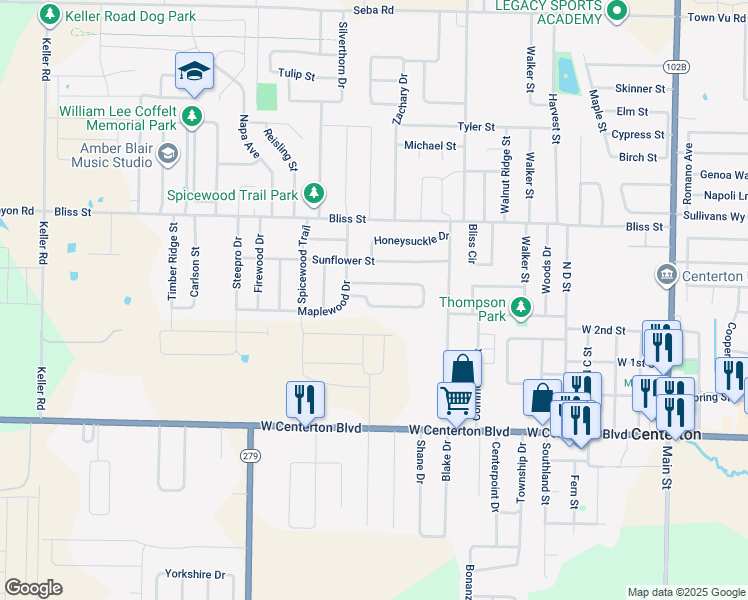 map of restaurants, bars, coffee shops, grocery stores, and more near 1060 Applewood Circle in Centerton