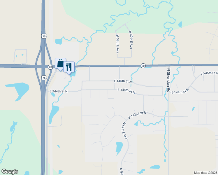 map of restaurants, bars, coffee shops, grocery stores, and more near 5675 East 144th Street North in Collinsville