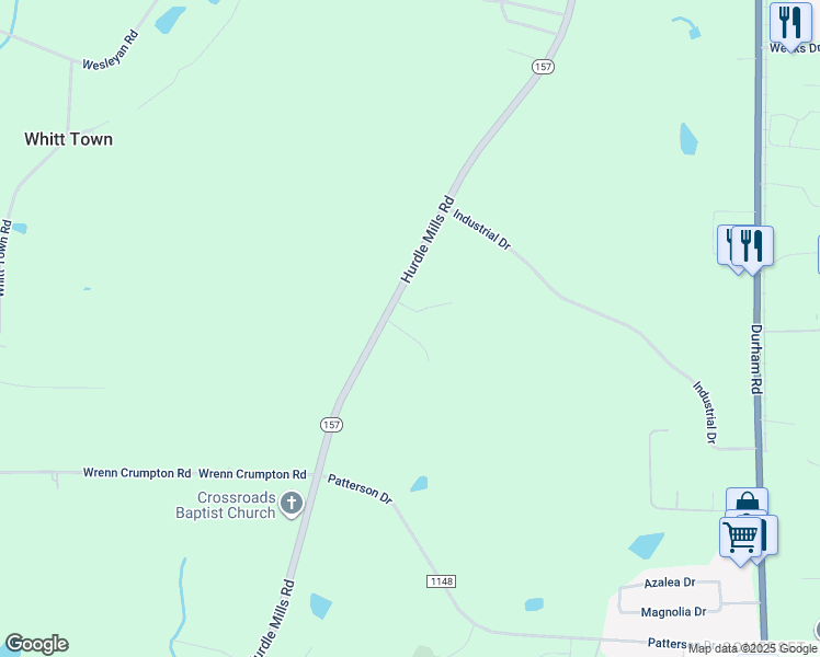 map of restaurants, bars, coffee shops, grocery stores, and more near 2239 Hurdle Mills Road in Roxboro