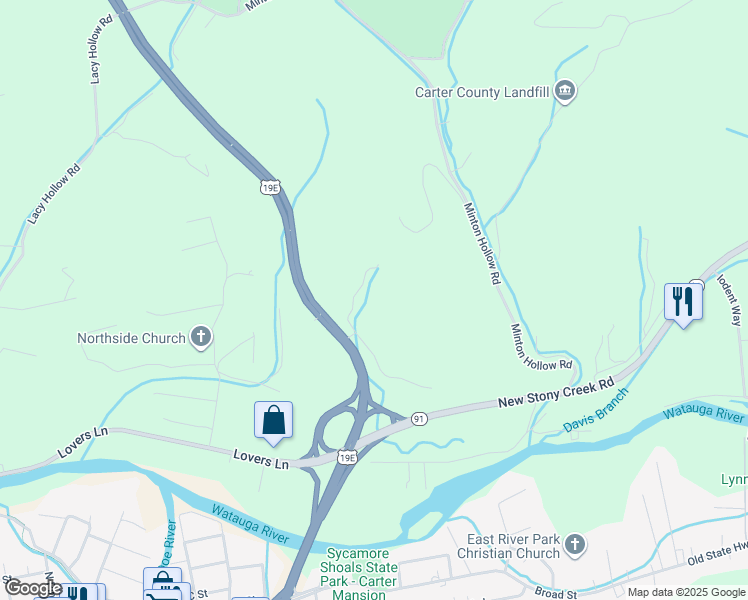 map of restaurants, bars, coffee shops, grocery stores, and more near 133 Tennessee 91 in Elizabethton