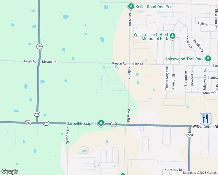 map of restaurants, bars, coffee shops, grocery stores, and more near 500 Keller Road in Centerton