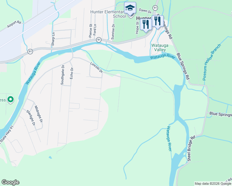 map of restaurants, bars, coffee shops, grocery stores, and more near 100-198 El Bowers Road in Elizabethton