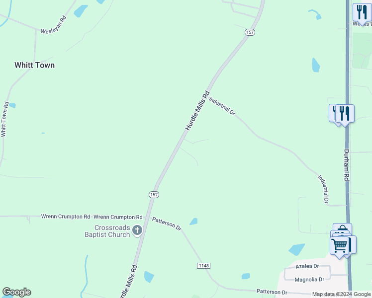 map of restaurants, bars, coffee shops, grocery stores, and more near 2239 Hurdle Mills Road in Roxboro