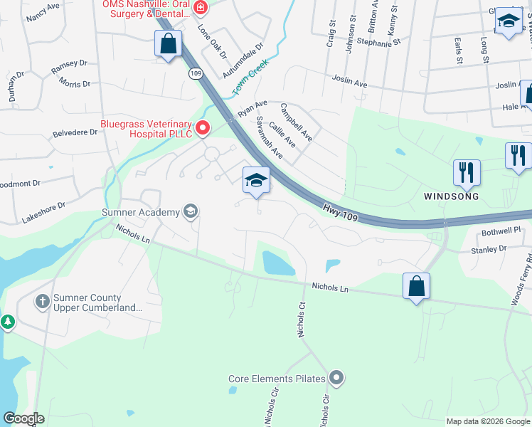 map of restaurants, bars, coffee shops, grocery stores, and more near 418 Quarry Road in Gallatin