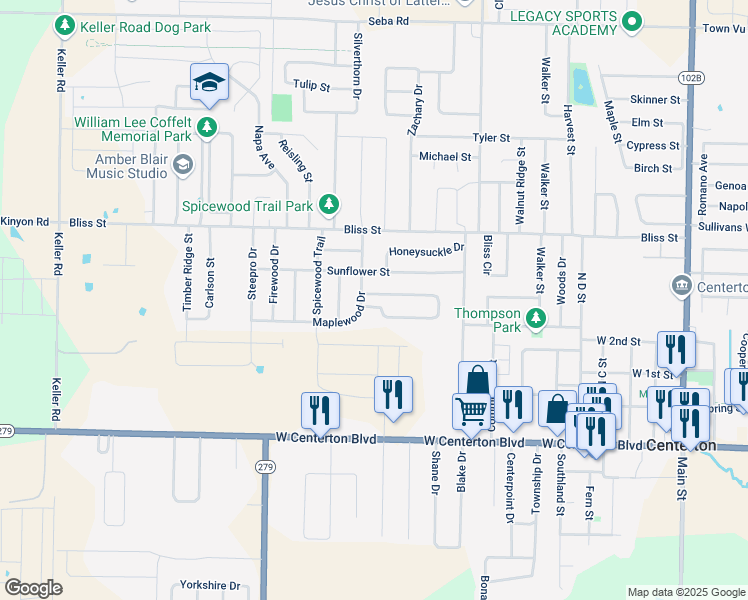 map of restaurants, bars, coffee shops, grocery stores, and more near 1060 Applewood Circle in Centerton