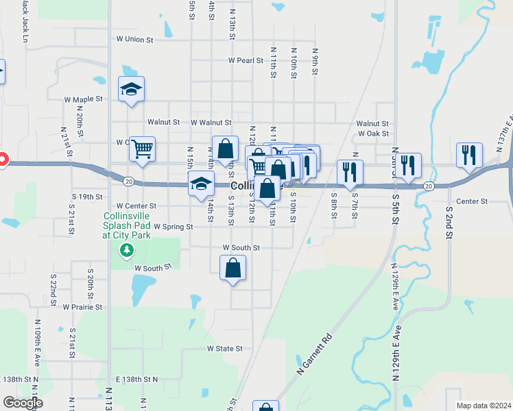 map of restaurants, bars, coffee shops, grocery stores, and more near 303 South 12th Street in Collinsville