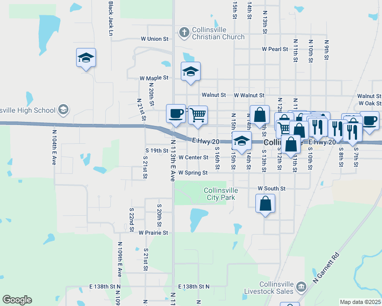 map of restaurants, bars, coffee shops, grocery stores, and more near 1717 West Main Street in Collinsville