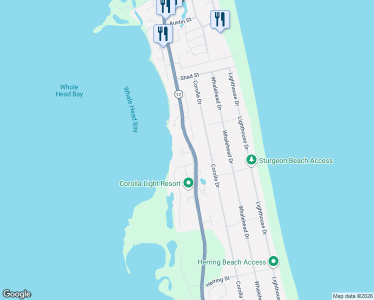 map of restaurants, bars, coffee shops, grocery stores, and more near 1066 Ocean Trail in Corolla