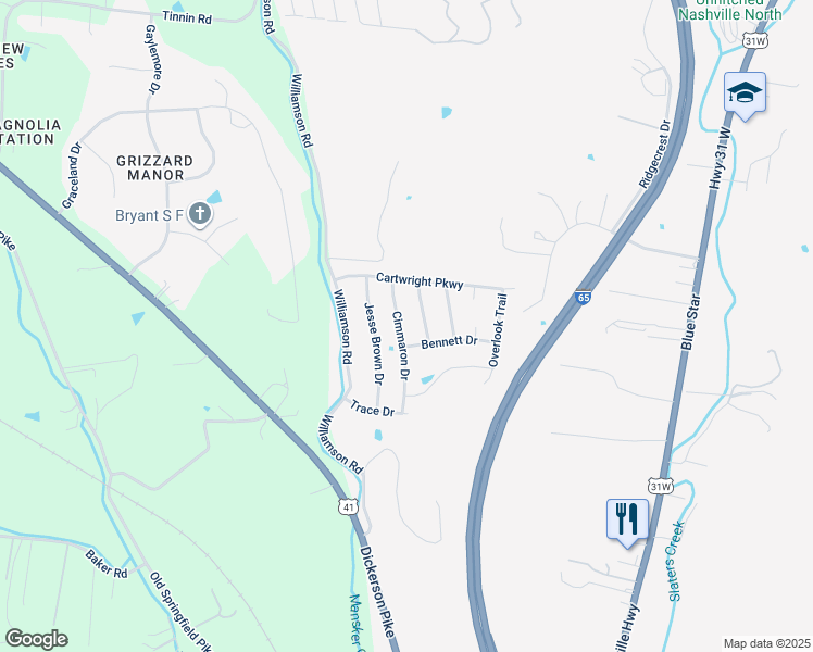map of restaurants, bars, coffee shops, grocery stores, and more near 231 High Chaperal Drive in Goodlettsville