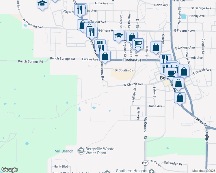 map of restaurants, bars, coffee shops, grocery stores, and more near 100 Academy Road in Berryville