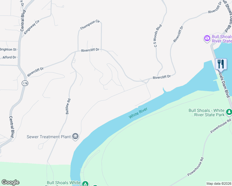 map of restaurants, bars, coffee shops, grocery stores, and more near 154 Golf Course Terrace in Bull Shoals