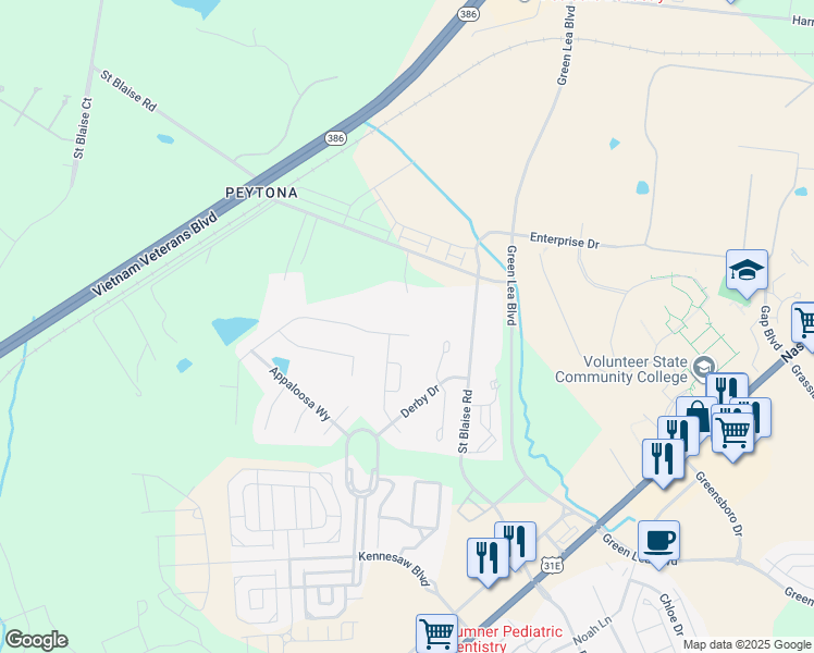 map of restaurants, bars, coffee shops, grocery stores, and more near 1130 Payton Lane in Gallatin