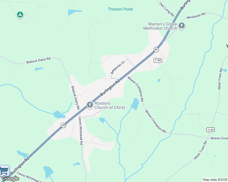 map of restaurants, bars, coffee shops, grocery stores, and more near 2337 Burlington Road in Roxboro