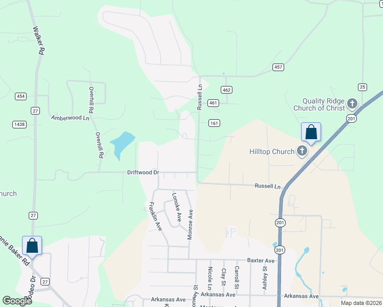 map of restaurants, bars, coffee shops, grocery stores, and more near 2404 Russell Lane in Mountain Home