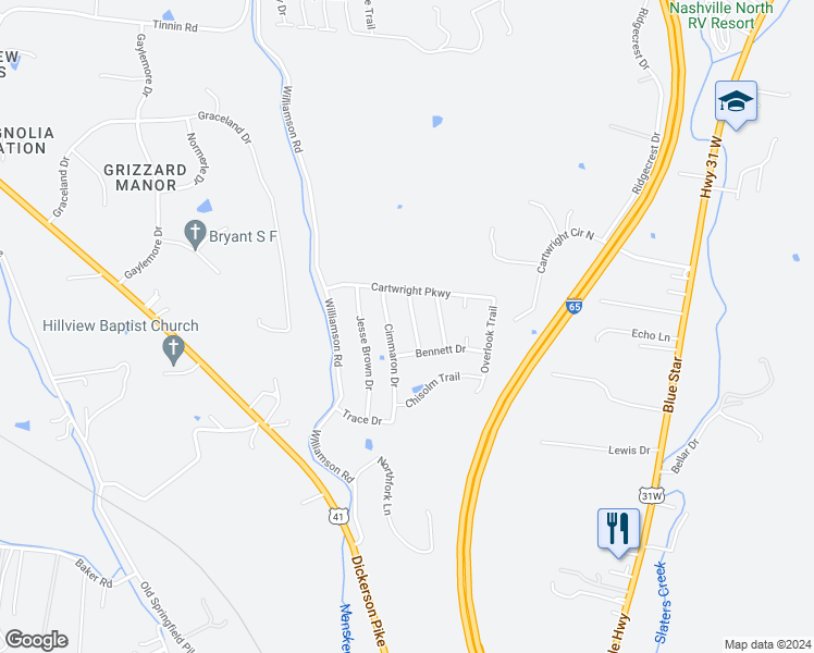 map of restaurants, bars, coffee shops, grocery stores, and more near 229 High Chaperal Drive in Goodlettsville