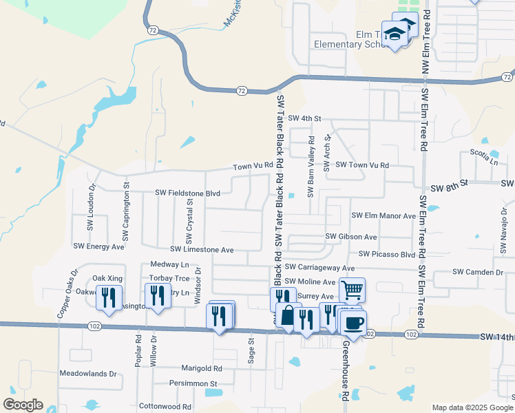 map of restaurants, bars, coffee shops, grocery stores, and more near 706 Southwest Wallstone Road in Bentonville