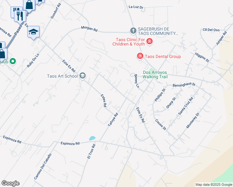map of restaurants, bars, coffee shops, grocery stores, and more near 430 Este Es Road in Ranchos de Taos