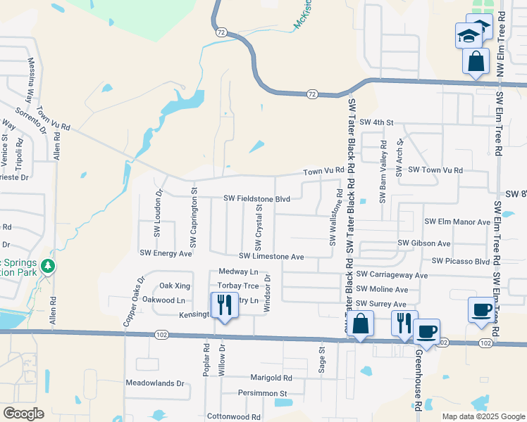 map of restaurants, bars, coffee shops, grocery stores, and more near 703 Southwest Crystal Street in Bentonville