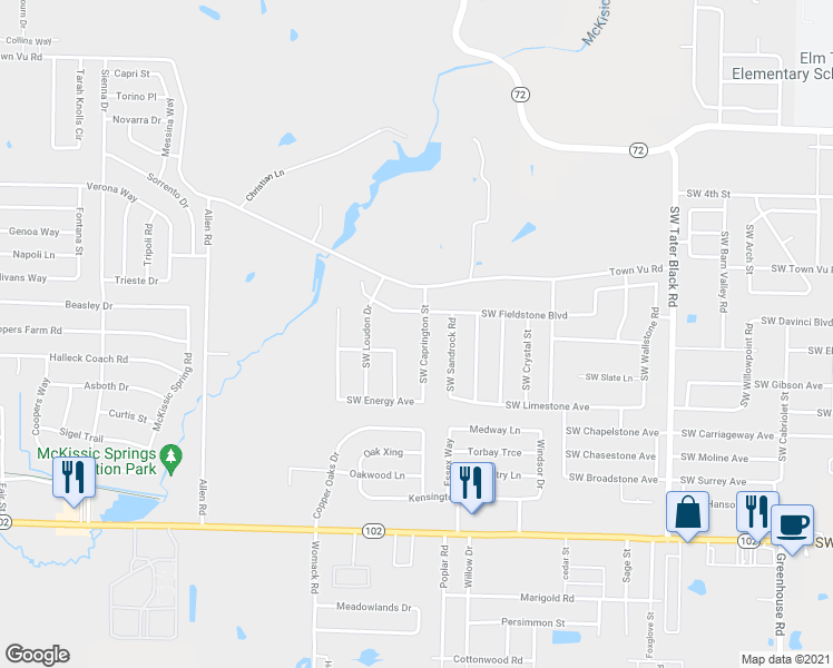 map of restaurants, bars, coffee shops, grocery stores, and more near 704 Southwest Caprington Street in Bentonville