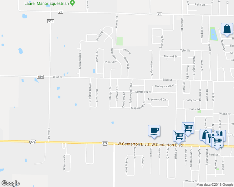 map of restaurants, bars, coffee shops, grocery stores, and more near 510 Firewood Drive in Centerton