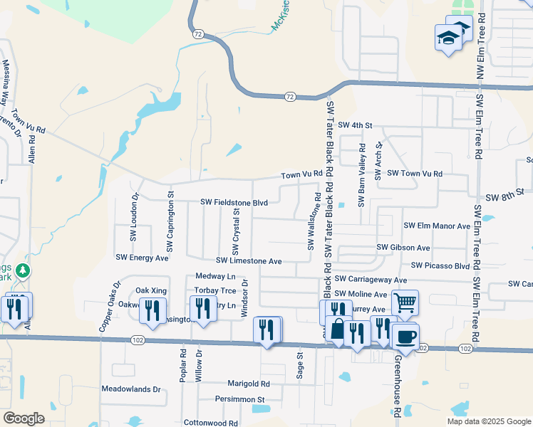 map of restaurants, bars, coffee shops, grocery stores, and more near 4302 Southwest Brownstone Avenue in Bentonville