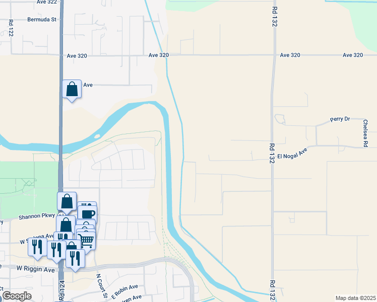 map of restaurants, bars, coffee shops, grocery stores, and more near 31603 Road 132 in Visalia