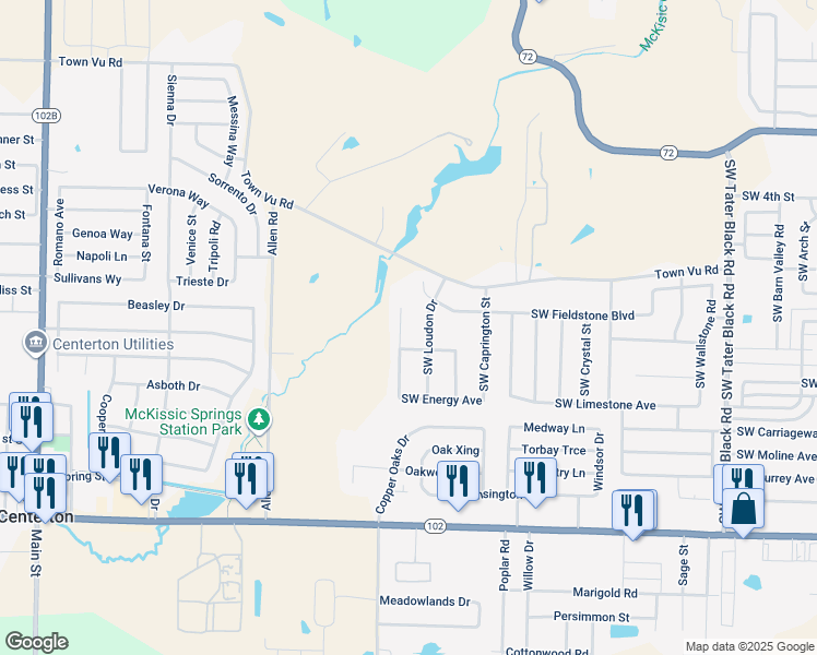 map of restaurants, bars, coffee shops, grocery stores, and more near 707 Southwest Green World Street in Bentonville