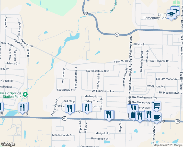 map of restaurants, bars, coffee shops, grocery stores, and more near 702 Southwest Summit Chase Road in Bentonville
