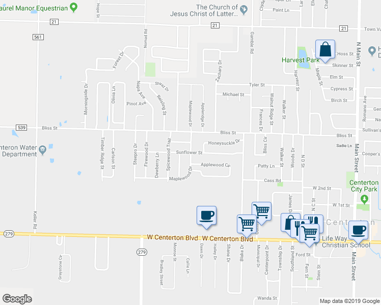 map of restaurants, bars, coffee shops, grocery stores, and more near 519 Maplewood Drive in Centerton